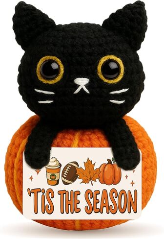 Hello Fall Mini Black Cat Pumpkin Crochet for Fall Table Decor – Small Cute Halloween Thanksgiving Gift for Cat Lovers Women Men Coworker Friends, Autumn Tiered Tray Shelf Desk Decorations in Kuwait