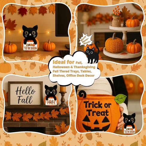 Hello Fall Mini Black Cat Pumpkin Crochet for Fall Table Decor – Small Cute Halloween Thanksgiving Gift for Cat Lovers Women Men Coworker Friends, Autumn Tiered Tray Shelf Desk Decorations in Kuwait