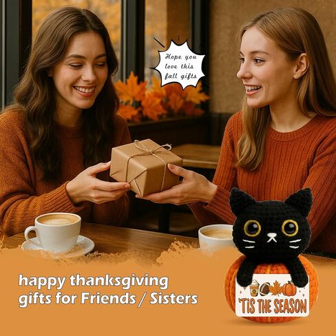 Hello Fall Mini Black Cat Pumpkin Crochet for Fall Table Decor – Small Cute Halloween Thanksgiving Gift for Cat Lovers Women Men Coworker Friends, Autumn Tiered Tray Shelf Desk Decorations in Kuwait