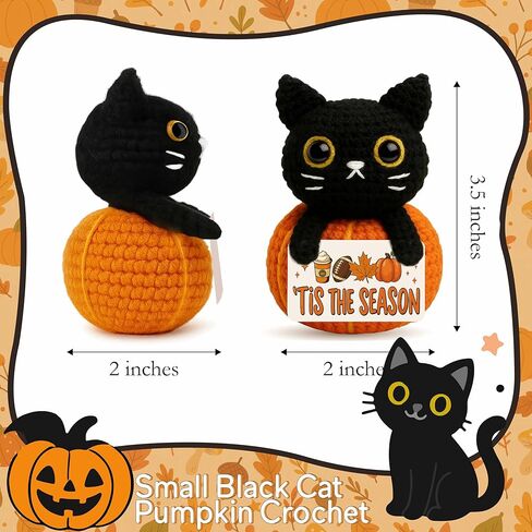 Hello Fall Mini Black Cat Pumpkin Crochet for Fall Table Decor – Small Cute Halloween Thanksgiving Gift for Cat Lovers Women Men Coworker Friends, Autumn Tiered Tray Shelf Desk Decorations in Kuwait