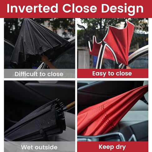 G4Free 54 Inch Large Windproof Umbrella Auto Open Classic Wooden J Handle 62 Inch Large Inverted Reverse Umbrella with C-Shaped Handle for Men Women in Saudi Arabia