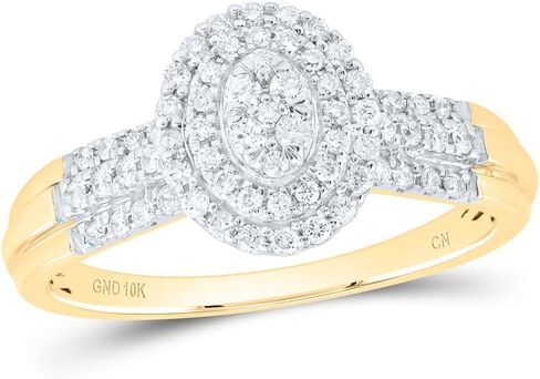 Jewels By Lux 10kt Yellow Gold 1/3 Cttw Natural Diamond Oval Double Halo Bridal Wedding Engagement Anniversary Ring, Women Size: 5-9 in Saudi Arabia