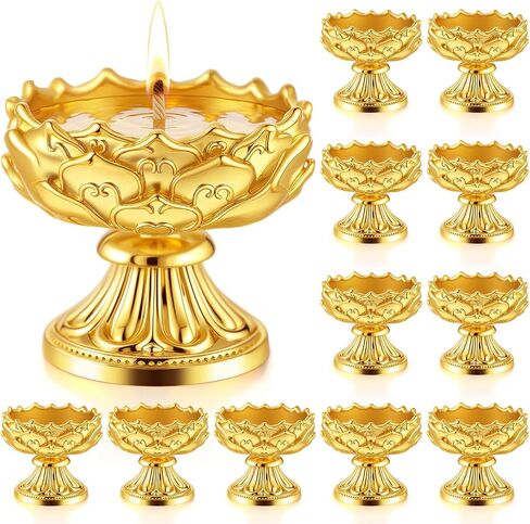 12 PCS Diwali Lotus Candle Holder Brass Gold Ghee Oil Lamp Holder Diya for Diwali Pooja Diyas Decoration Decorting for Pooja Buddha Home Decor in Saudi Arabia