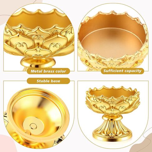 12 PCS Diwali Lotus Candle Holder Brass Gold Ghee Oil Lamp Holder Diya for Diwali Pooja Diyas Decoration Decorting for Pooja Buddha Home Decor in Saudi Arabia