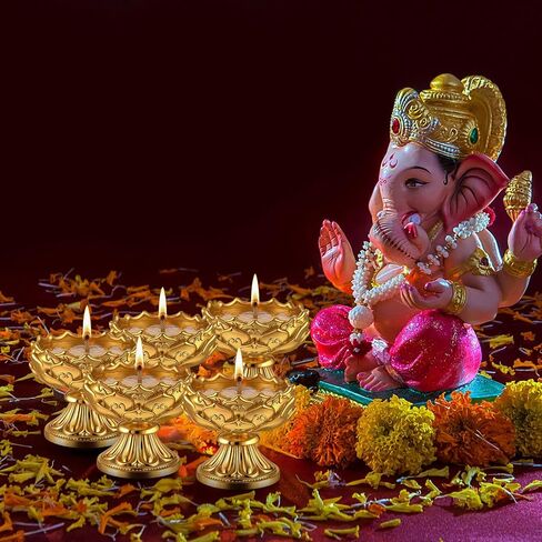 12 PCS Diwali Lotus Candle Holder Brass Gold Ghee Oil Lamp Holder Diya for Diwali Pooja Diyas Decoration Decorting for Pooja Buddha Home Decor in Saudi Arabia