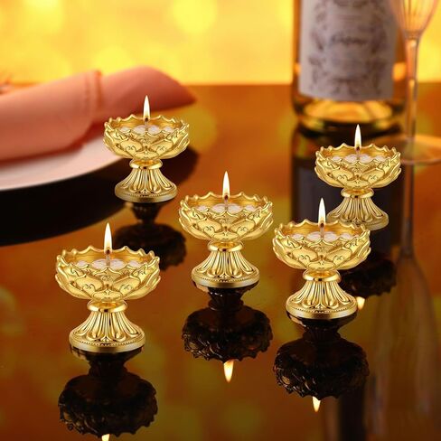 12 PCS Diwali Lotus Candle Holder Brass Gold Ghee Oil Lamp Holder Diya for Diwali Pooja Diyas Decoration Decorting for Pooja Buddha Home Decor in Saudi Arabia