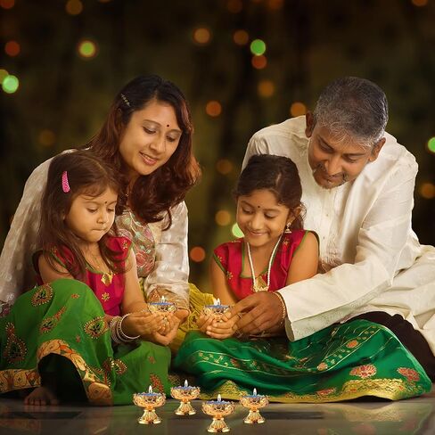 12 PCS Diwali Lotus Candle Holder Brass Gold Ghee Oil Lamp Holder Diya for Diwali Pooja Diyas Decoration Decorting for Pooja Buddha Home Decor in Saudi Arabia