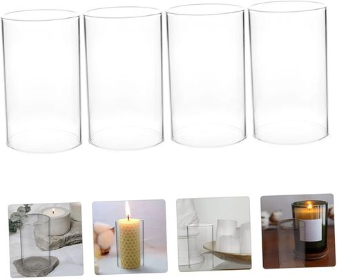 شمعة زجاجية 4pclly 4pcs تغطي شمعة زجاجية شفاف عالي الظلال الأسطوانة لحماية الرياح ديكور المنزل الأنيق لحفلات الزفاف والأحداث الشموع in Saudi Arabia