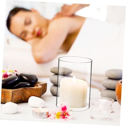 2pcs شمعة زجاجية الظل الأسطوانية شمعة مقاومة للرياح تغطية الزجاج الزخرفي لغرفة الطعام المنزلية مفتوحة التصميم in Kuwait