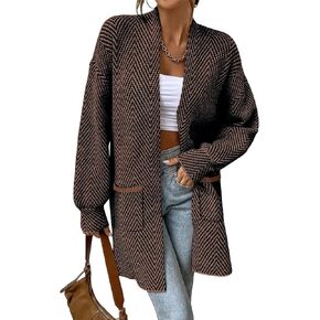 Sidefeel Womens 2025 Fall Outfits Long Sleeve Open Pront Striped Cardigan Subsiting Chevron Chunky Coatters Coat Coat in Kuwait