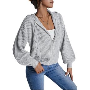SOLY HUX Women's Zip Up Hooded Cardigan Long Sleeve Drop Shoulder Knit Sweater Hoodies Fall Outerwear in Kuwait