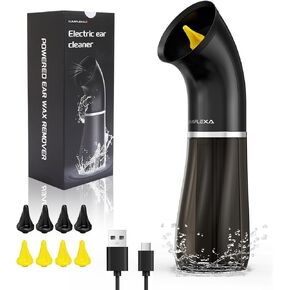 نظافة الأذن الكهربائية التي تمت ترقيتها ، وإزالة شمع الأذن مع تصميم خزان المياه المزدوج 250 مل ، و 4 ضغوط ماء للتنظيف القوي ، و 8 سمات أذن ناعمة ، وشحن USB ، و IPX7 لاتخاذ شمع الأذن الآمن والفعال (الأسود) in Kuwait