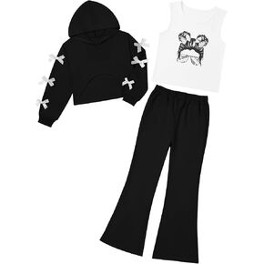 Girls 3 Piece Outfits Long Sleeve Crop Tops Hoodies and Flare Pants Matching Tank Top Kids Fall Winter Clothes Set in Saudi Arabia