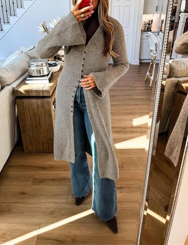 Womens Long Cardigan Sweaters Button Down Bell Sleeve Open Front Ribbed Knit Midi Dress Fall Trendy Outfits in Saudi Arabia