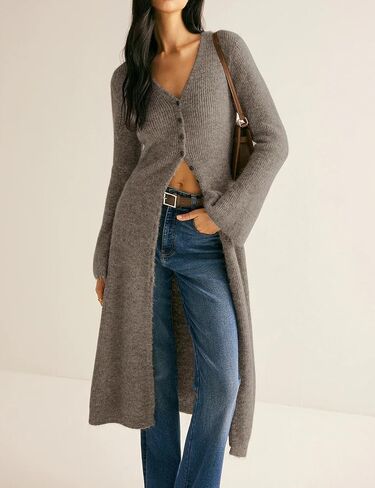 Womens Long Cardigan Sweaters Button Down Bell Sleeve Open Front Ribbed Knit Midi Dress Fall Trendy Outfits in Saudi Arabia