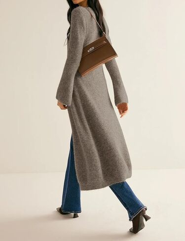 Womens Long Cardigan Sweaters Button Down Bell Sleeve Open Front Ribbed Knit Midi Dress Fall Trendy Outfits in Saudi Arabia
