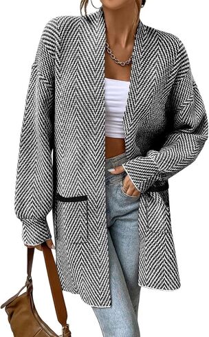 Sidefeel Womens 2025 Fall Outfits Long Sleeve Open Pront Striped Cardigan Subsiting Chevron Chunky Coatters Coat Coat in Kuwait