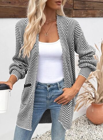 Sidefeel Womens 2025 Fall Outfits Long Sleeve Open Pront Striped Cardigan Subsiting Chevron Chunky Coatters Coat Coat in Kuwait