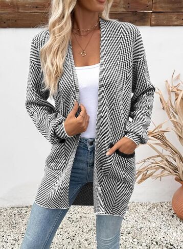 Sidefeel Womens 2025 Fall Outfits Long Sleeve Open Pront Striped Cardigan Subsiting Chevron Chunky Coatters Coat Coat in Kuwait