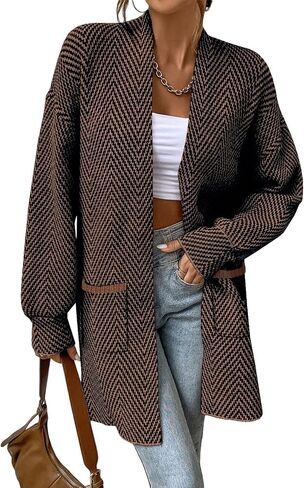 Sidefeel Womens 2025 Fall Outfits Long Sleeve Open Front Striped Cardigan Sweaters Chevron Chunky Knit Sweaters Coat in Saudi Arabia