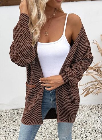 Sidefeel Womens 2025 Fall Outfits Long Sleeve Open Front Striped Cardigan Sweaters Chevron Chunky Knit Sweaters Coat in Saudi Arabia