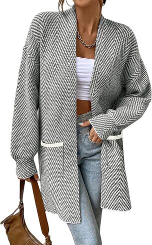 Sidefeel Womens 2025 Fall Outfits Long Sleeve Open Pront Striped Cardigan Subsiting Chevron Chunky Coatters Coat Coat in Kuwait