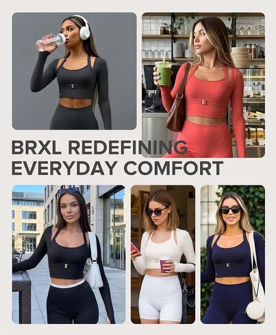 BRXL Long Sleeve Halter Tee for Women with Thumb Hole Cropped Tops Slim Fit Athletic Pilates Workout Gym Shirts in Saudi Arabia