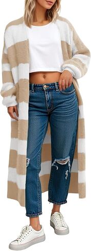 Saodimallsu Womens Striped Long Cardigan Sweaters Open Front Oversized Chunky Fuzzy Knit Fall Duster Sweater Coats in Saudi Arabia