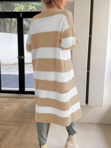 Saodimallsu Womens Striped Long Cardigan Sweaters Open Front Oversized Chunky Fuzzy Knit Fall Duster Sweater Coats in Saudi Arabia