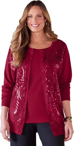 Catherines Women's Plus Size Sequin Jewel-Neck Cardigan in Saudi Arabia