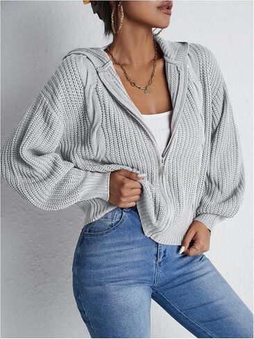 SOLY HUX Women's Zip Up Hooded Cardigan Long Sleeve Drop Shoulder Knit Sweater Hoodies Fall Outerwear in Saudi Arabia