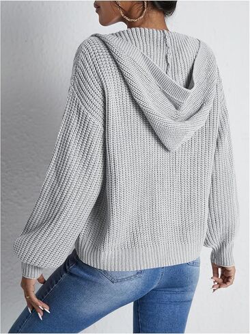 SOLY HUX Women's Zip Up Hooded Cardigan Long Sleeve Drop Shoulder Knit Sweater Hoodies Fall Outerwear in Saudi Arabia