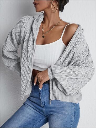 SOLY HUX Women's Zip Up Hooded Cardigan Long Sleeve Drop Shoulder Knit Sweater Hoodies Fall Outerwear in Saudi Arabia