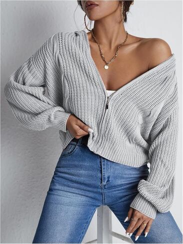 SOLY HUX Women's Zip Up Hooded Cardigan Long Sleeve Drop Shoulder Knit Sweater Hoodies Fall Outerwear in Saudi Arabia
