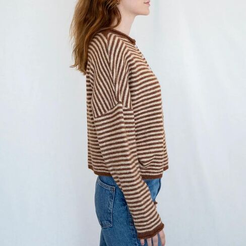 Womens Striped Cardigan Sweater Open Front Button Down Cropped Cardi Casual Funnel Neck Cable Knit Sweaters in Kuwait