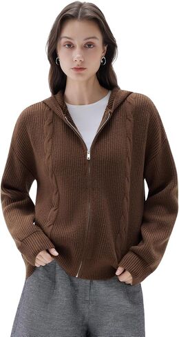 SUUKSESS Women Chunky Knit Cashmere Sweaters Zip up Oversized Hoodies Cardigan with Pockets Long Sleeve Fall Outerwear in Saudi Arabia