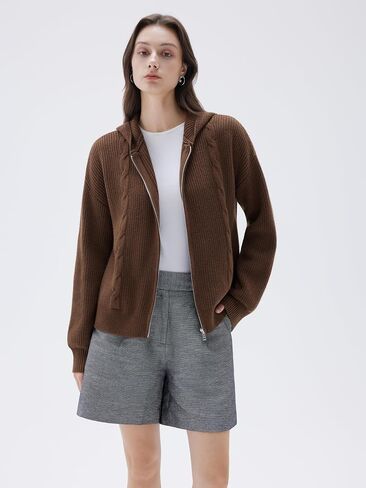 SUUKSESS Women Chunky Knit Cashmere Sweaters Zip up Oversized Hoodies Cardigan with Pockets Long Sleeve Fall Outerwear in Saudi Arabia