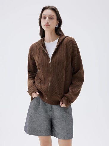 SUUKSESS Women Chunky Knit Cashmere Sweaters Zip up Oversized Hoodies Cardigan with Pockets Long Sleeve Fall Outerwear in Saudi Arabia