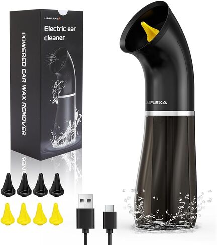 نظافة الأذن الكهربائية التي تمت ترقيتها ، وإزالة شمع الأذن مع تصميم خزان المياه المزدوج 250 مل ، و 4 ضغوط ماء للتنظيف القوي ، و 8 سمات أذن ناعمة ، وشحن USB ، و IPX7 لاتخاذ شمع الأذن الآمن والفعال (الأسود) in Kuwait