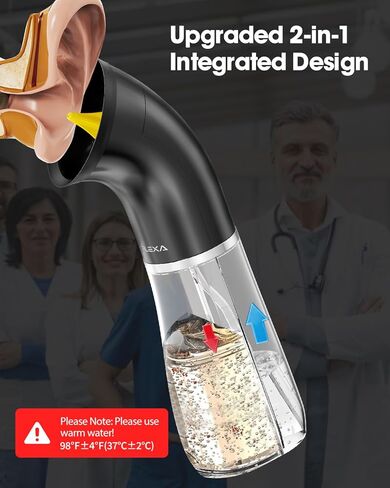 نظافة الأذن الكهربائية التي تمت ترقيتها ، وإزالة شمع الأذن مع تصميم خزان المياه المزدوج 250 مل ، و 4 ضغوط ماء للتنظيف القوي ، و 8 سمات أذن ناعمة ، وشحن USB ، و IPX7 لاتخاذ شمع الأذن الآمن والفعال (الأسود) in Kuwait