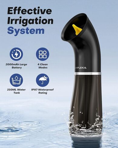 نظافة الأذن الكهربائية التي تمت ترقيتها ، وإزالة شمع الأذن مع تصميم خزان المياه المزدوج 250 مل ، و 4 ضغوط ماء للتنظيف القوي ، و 8 سمات أذن ناعمة ، وشحن USB ، و IPX7 لاتخاذ شمع الأذن الآمن والفعال (الأسود) in Kuwait