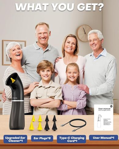 نظافة الأذن الكهربائية التي تمت ترقيتها ، وإزالة شمع الأذن مع تصميم خزان المياه المزدوج 250 مل ، و 4 ضغوط ماء للتنظيف القوي ، و 8 سمات أذن ناعمة ، وشحن USB ، و IPX7 لاتخاذ شمع الأذن الآمن والفعال (الأسود) in Kuwait