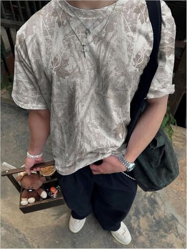 Men's Camo Baggy T Shirts Short Sleeve Crewneck Drop Shoulder Summer Tops in Saudi Arabia