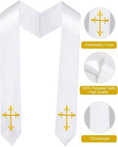 Choir Stole with Cross Church Choir Costume for Men & Women, Clergy Stole for Christmas, Halloween Role Play, 70" in Saudi Arabia