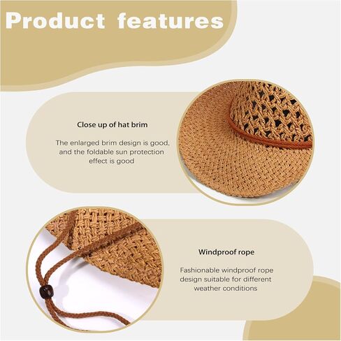 Women Men Straw Cowboy Hats Western Cowgirl Hat Foldable Wide Brim Cowboy Hat Travel Vacation Beach Sun Hats in Saudi Arabia
