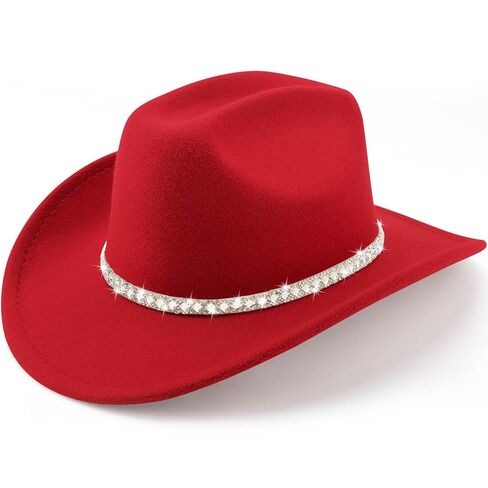 DRESHOW Western Cowboy Hat for Women and Men Wide Brim Glitter Cowboy Cowgirl Hat with Rhinestone Felt Fedora Hats in Saudi Arabia