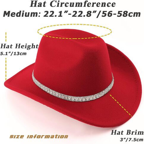 DRESHOW Western Cowboy Hat for Women and Men Wide Brim Glitter Cowboy Cowgirl Hat with Rhinestone Felt Fedora Hats in Saudi Arabia