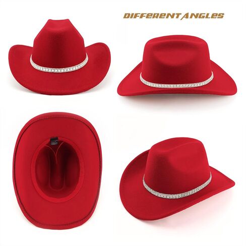 DRESHOW Western Cowboy Hat for Women and Men Wide Brim Glitter Cowboy Cowgirl Hat with Rhinestone Felt Fedora Hats in Saudi Arabia