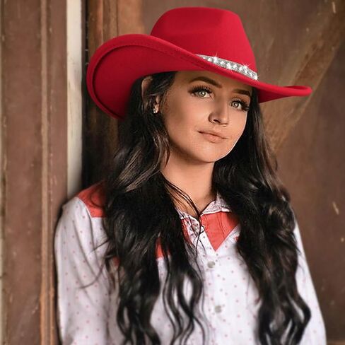 DRESHOW Western Cowboy Hat for Women and Men Wide Brim Glitter Cowboy Cowgirl Hat with Rhinestone Felt Fedora Hats in Saudi Arabia