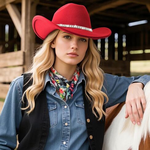 DRESHOW Western Cowboy Hat for Women and Men Wide Brim Glitter Cowboy Cowgirl Hat with Rhinestone Felt Fedora Hats in Saudi Arabia